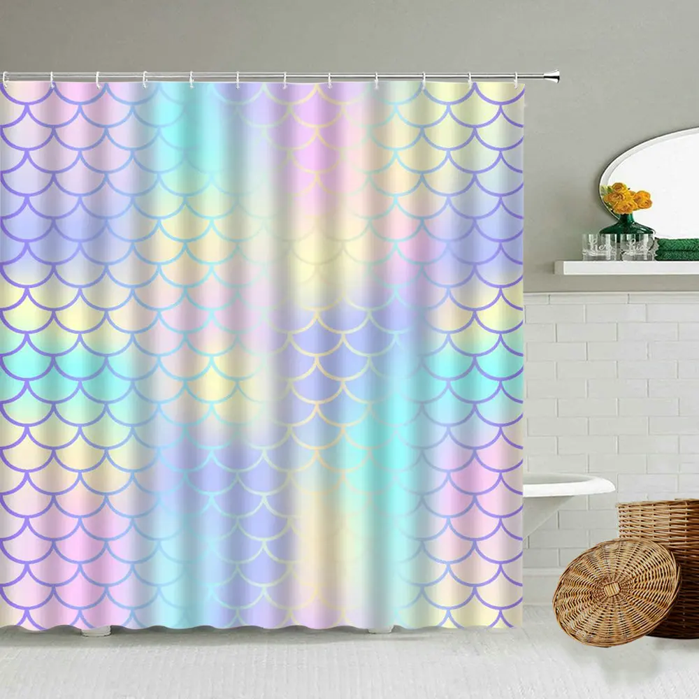 

Colorful Fish Scales Seamless Texture Shower Curtain Magic Mermaid Tail Background Bathroom Wall Decoration Waterproof Screen