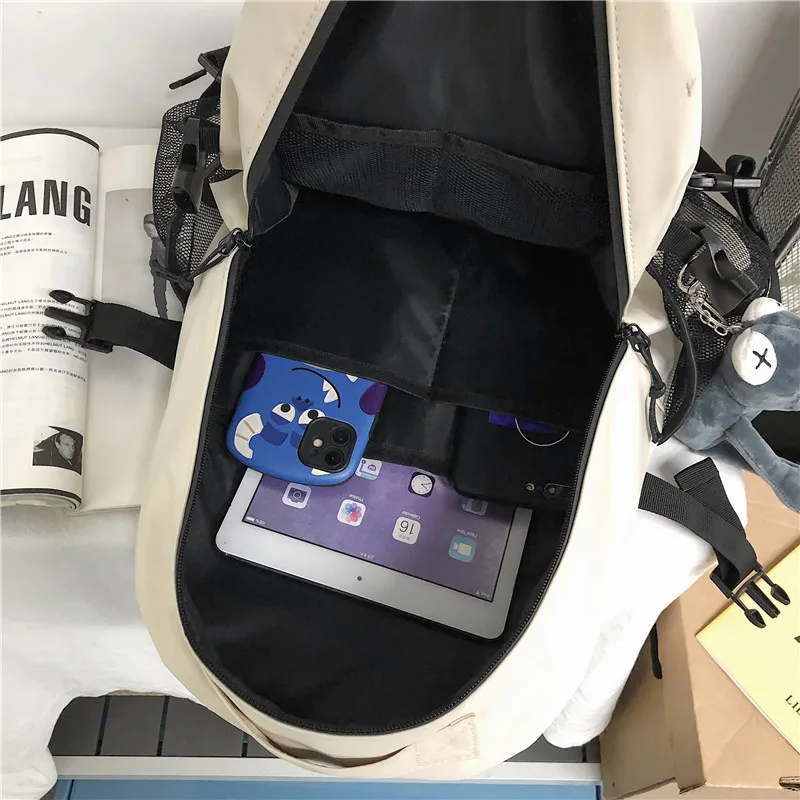 

DIFA Solid Color Large Capacity Waterproof Nylon Women Backpack Men Letters Embroidery Laptop Backpack College Couples Schoolbag