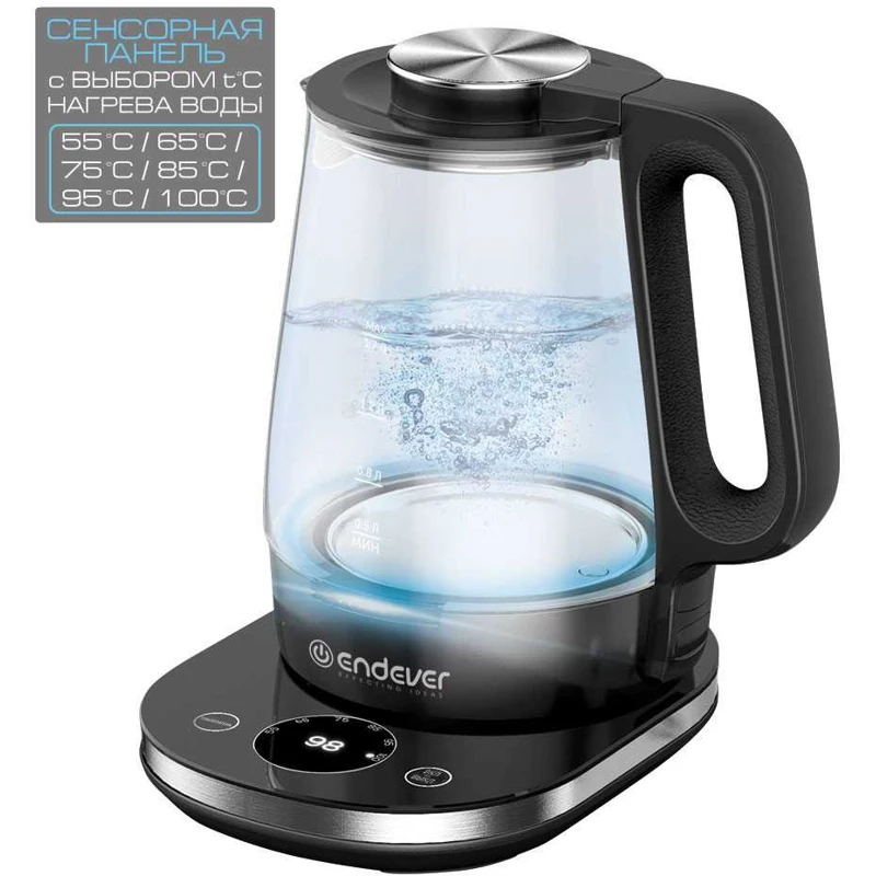 Чайник электрический ENDEVER Skyline KR-334G 1800Вт прозрачный и черный | Бытовая техника