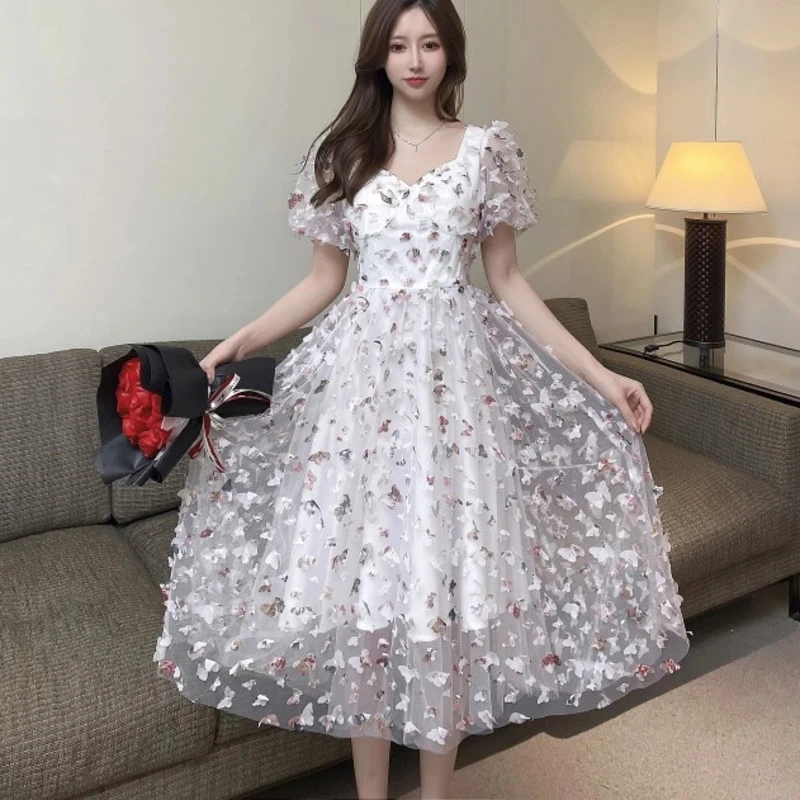 Женское Сетчатое платье-миди с аппликацией в виде бабочек элегантное вечернее