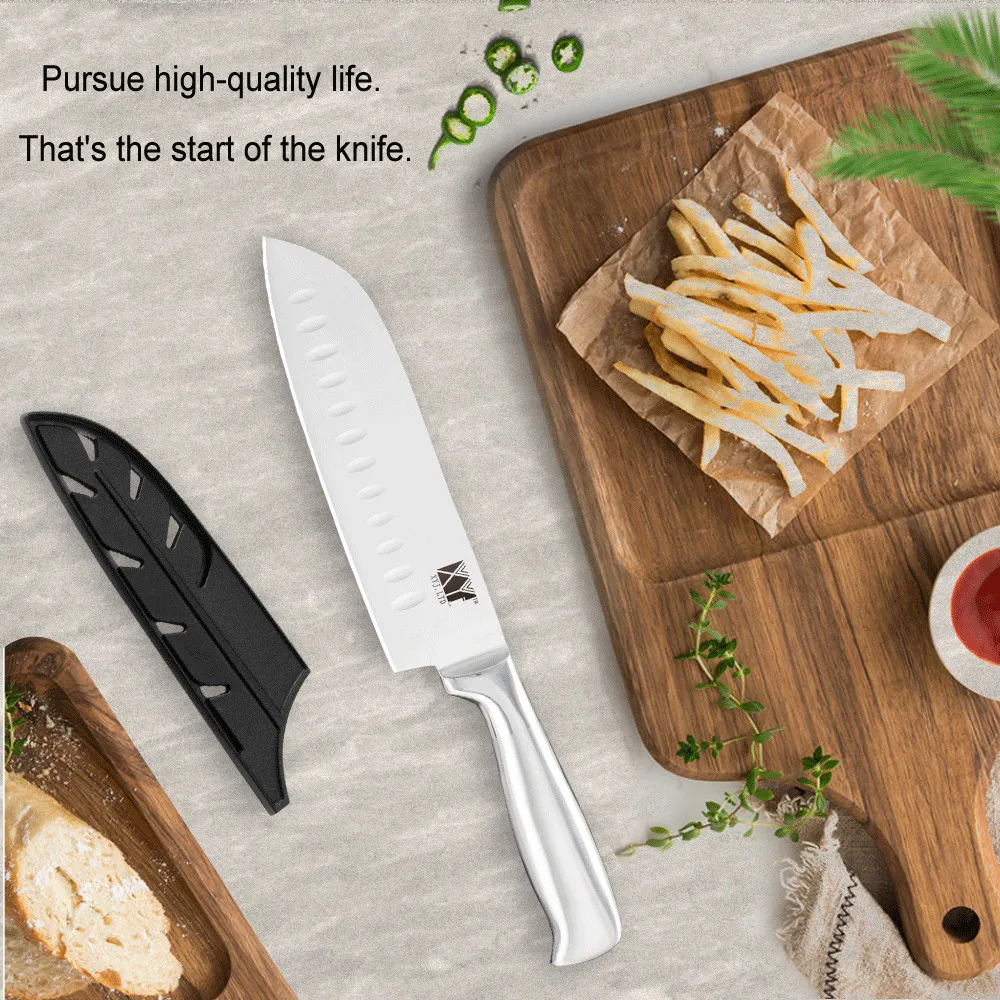 XYj Stainless Steel Kitchen Knife Set Chef Bread Slicing Santoku Utility Paring Knives Stainless Steel Knife Holder Stand images - 6