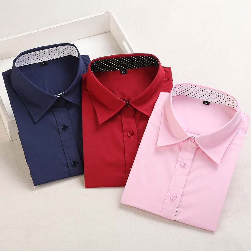 2021 размера плюс из хлопка с узором в горошек Женские блузки рубашки длинным