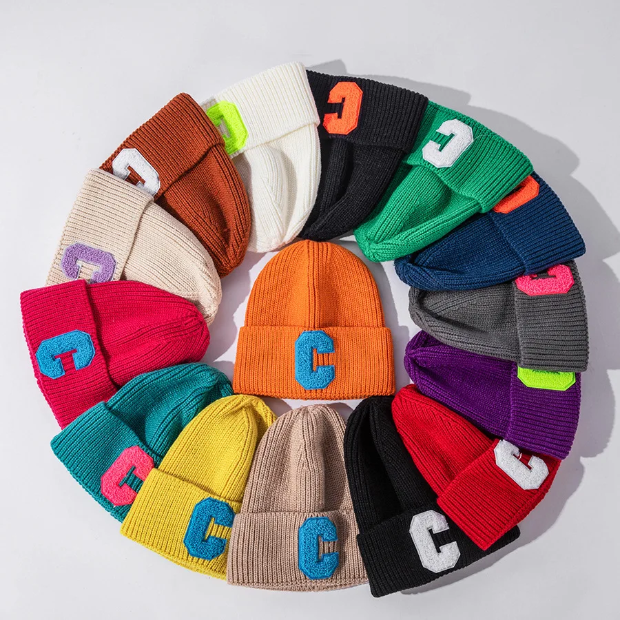 

Women Bucket Hat Autumn Winter Solid Color Knit Cap Woolen Letters To Keep Warm Caps Fashion Casual Hat czapka zimowa damska