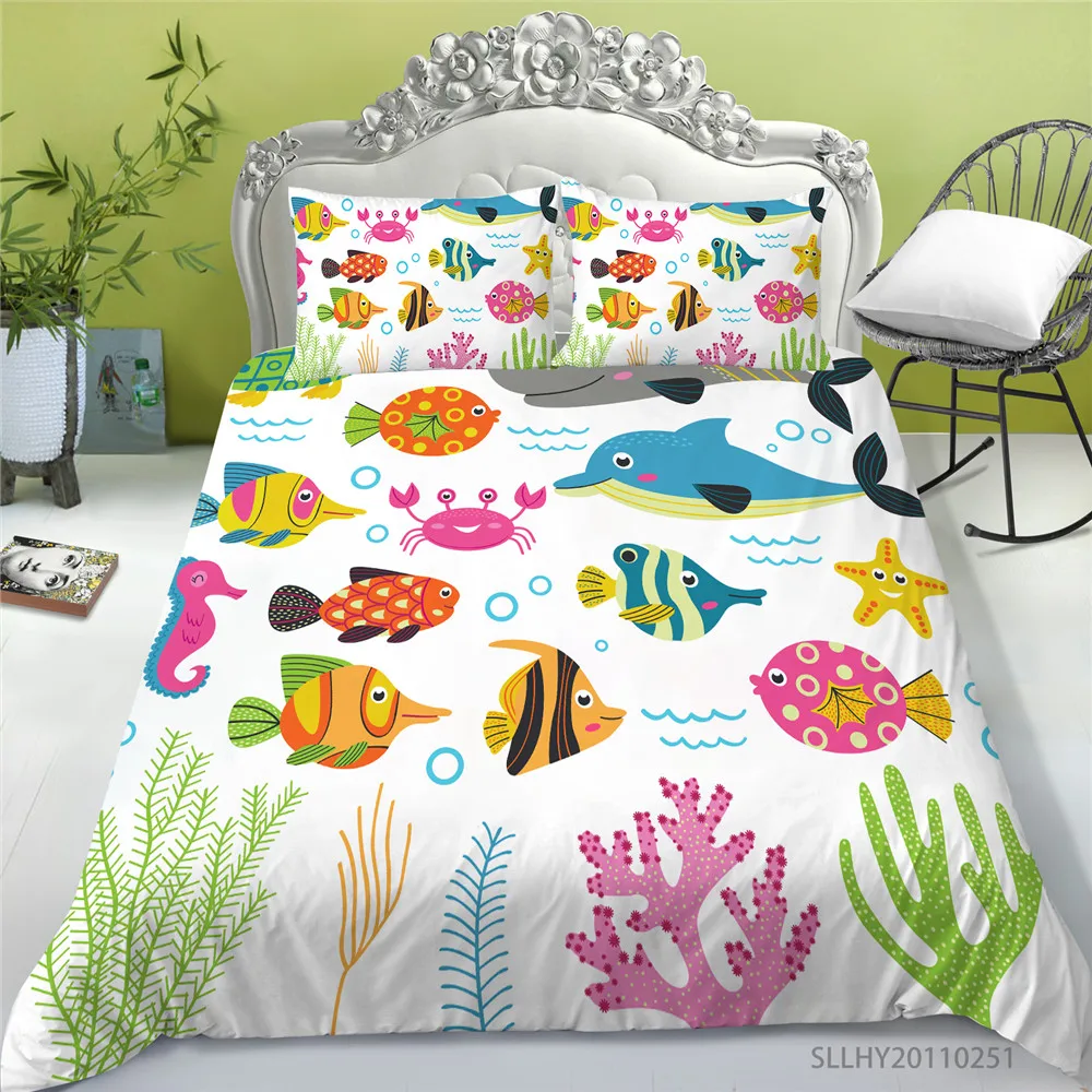 

Luxury Bedding Set Cartoon Print Duvet Cover Set Colourful Ocean Series Design Unique Bed Gift Bedroom Decoration