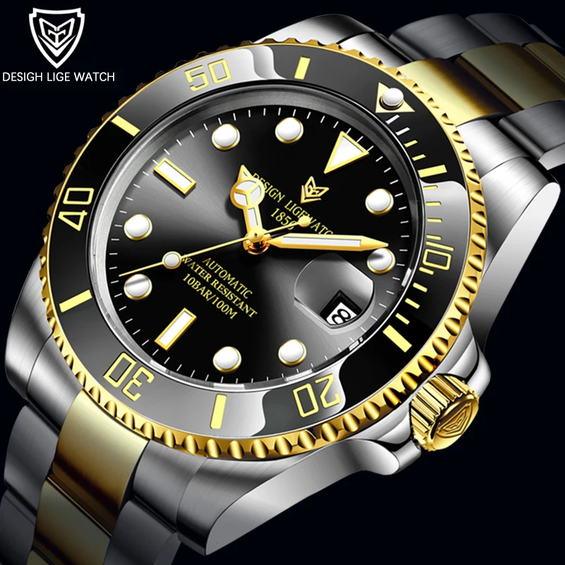 Negócios à Prova Relógios de Vidro Safira para Homens Lige Movimento Mecânico Automático Relógio Moda Dwaterproof Água 316l Aço 2021 Men