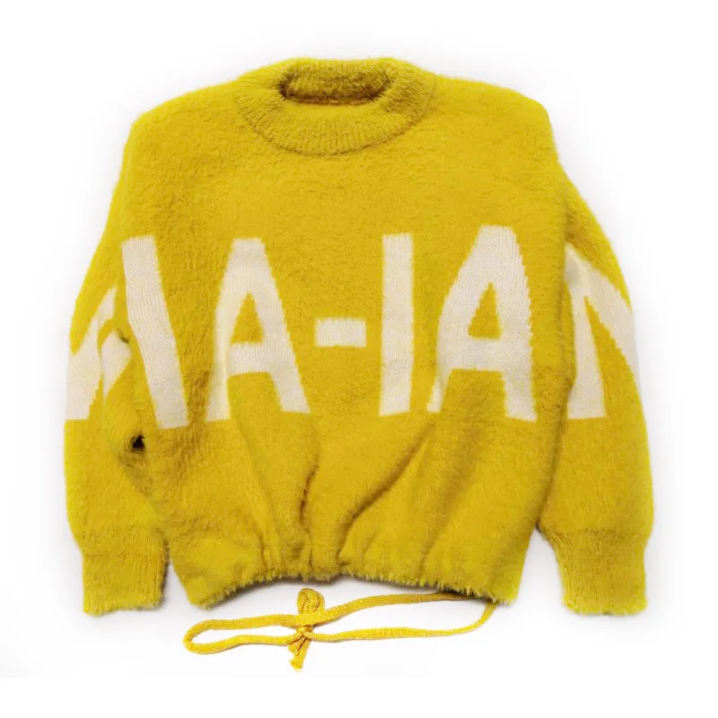 

Girl Warm Thick Knitted Pullover Kid Letter Yellow Mink Fur Sweater