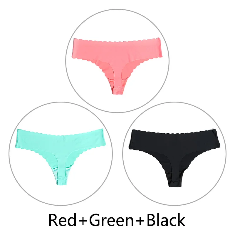 Red Green Black 3 шт./партия ультра-тонкий открытый Шелковый бесшовный стринги с низкой посадкой, цельные сексуальные трусики-стринги, нижнее белье для женщин, танга XS-L, американский размер - Цвет: Red Green Black