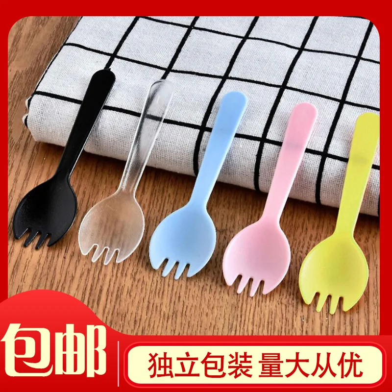 

Color Premium Plastic Cutlery Forks Knives Spoons Pastel Blue Yellow Pink Black Purple Green Disposable Small Dessert Spoon