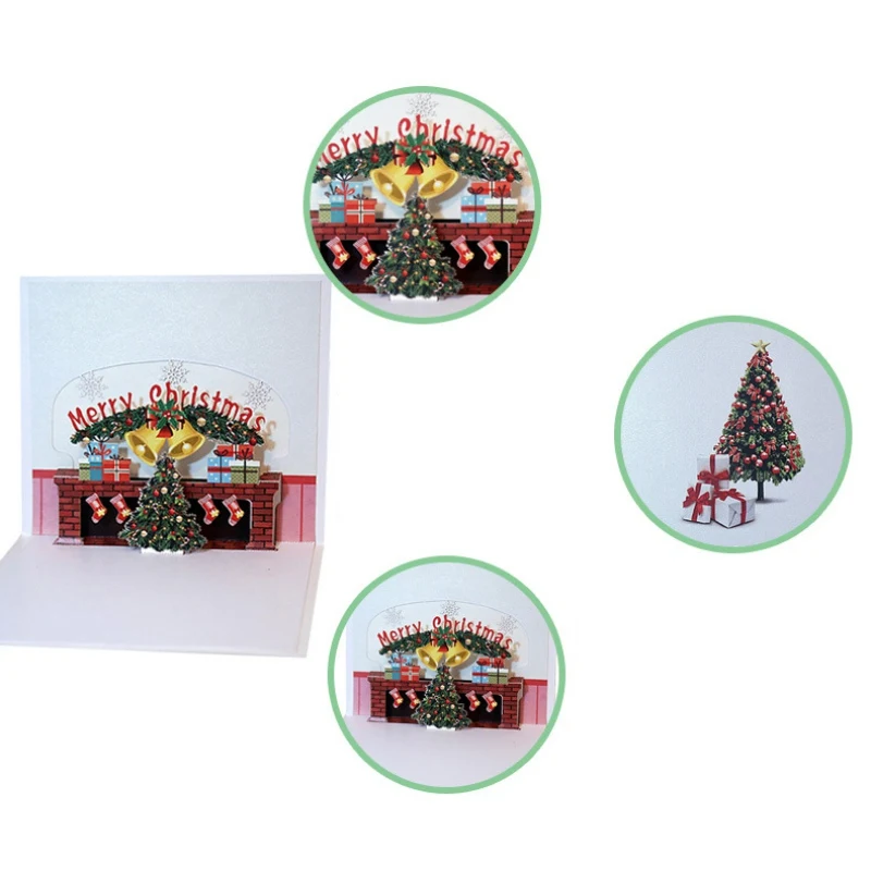 Merry Christmas 3D Popup Fireplace Cards Tree Gift Winter Festival Greeting Card for Holiday Invitations Pro |