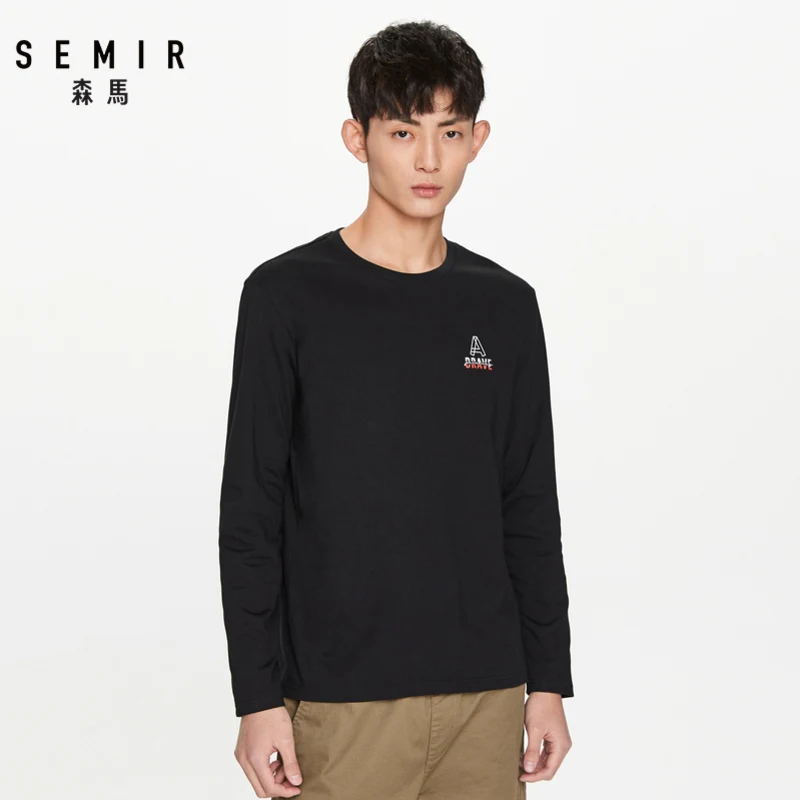 Футболка SEMIR мужская с длинным рукавом хлопковый пуловер контрастными буквами