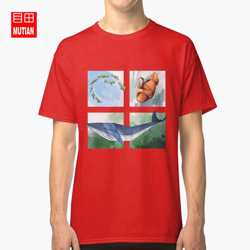 Футболка с изображением животных из глубоководных оригами Оранжевая синяя