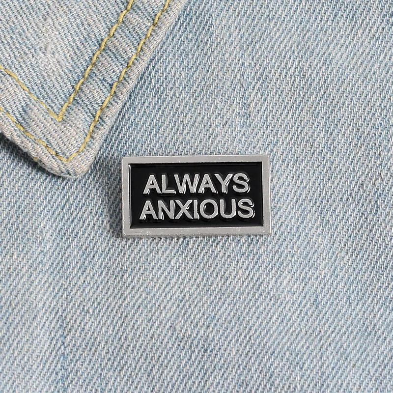 

Letter Lock Black Enamel Pin Always Anxious Metal Brooch Badge Mood Display For Women Men Friends Gift Accossories