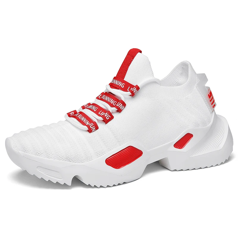2020 Новые стильные беговые кроссовки для мужчин высокого качества белого цвета с шнурком легкие дышащие носки летней обуви.