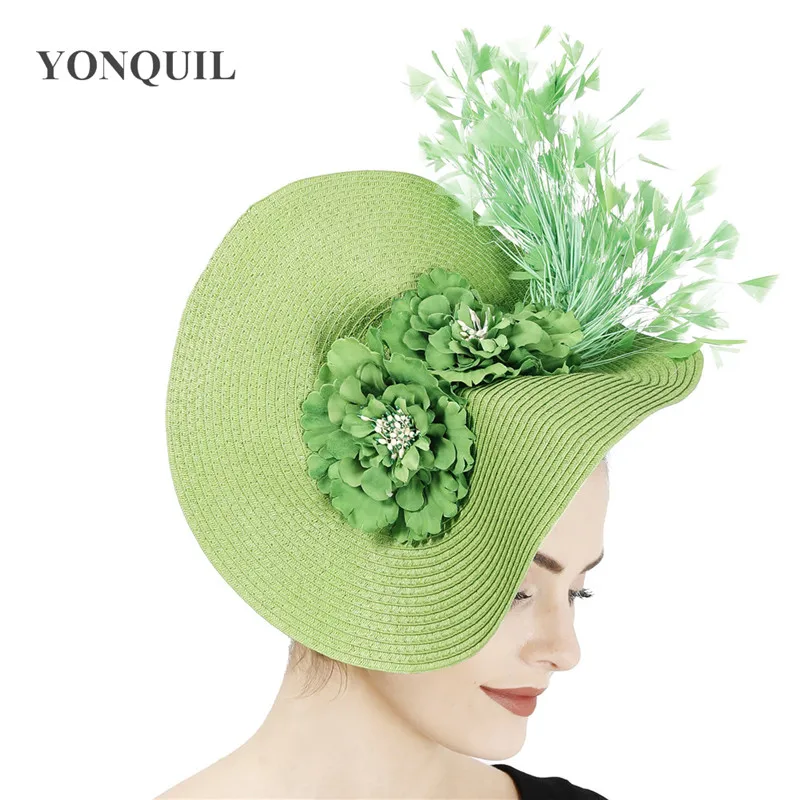 Белый желтый Большие Дерби Перья для волос аксессуары Fascinator невесты Головные