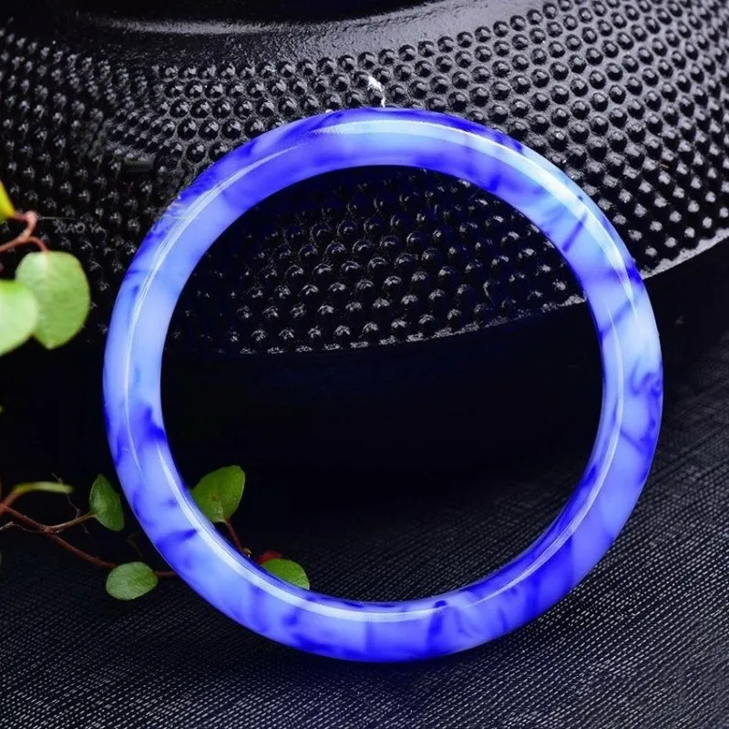 

Natural Original Ecological Pattern Wide Jade Fashion Boutique Jewelry Trend Blue White Bracelet Fengshui Bangle Send Certificat
