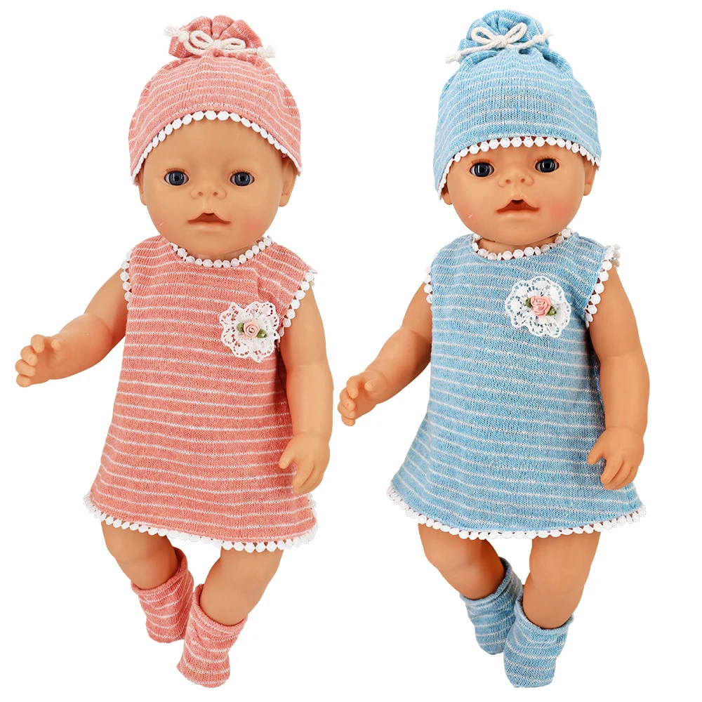 

baby doll dress + hat + socks 3 in 1 set for 40cm Doll clothes Nenuco y su Hermanita 43 cm toys wears