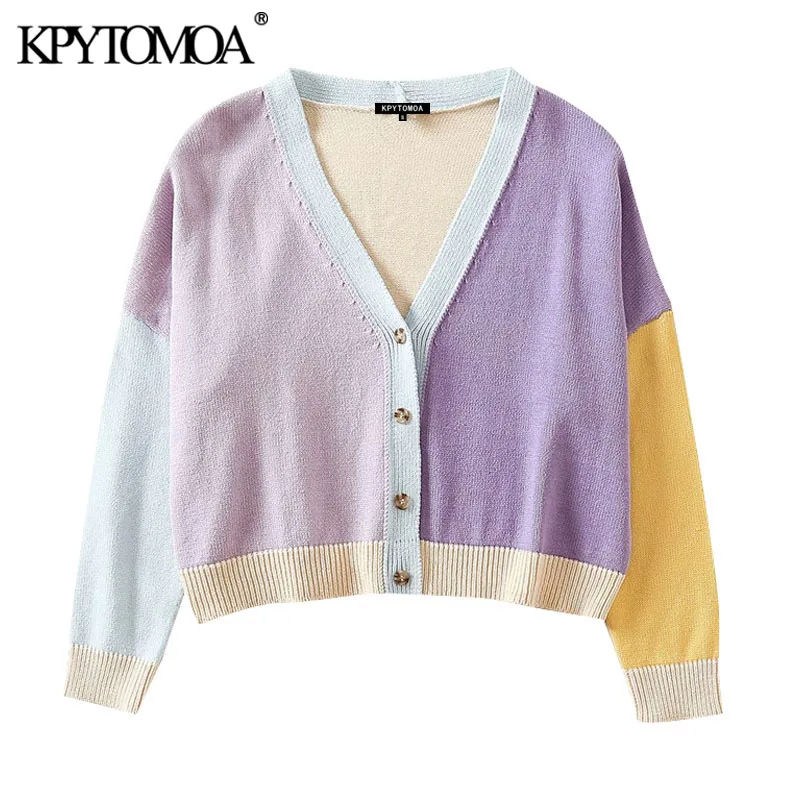 Женский вязаный кардиган KPYTOMOA винтажный с v-образным вырезом и длинным рукавом