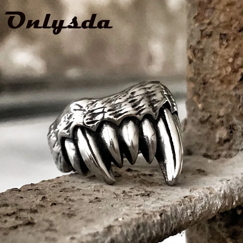 Мужской подарок панк рок крутой племя орк волк зубные кольца для мужчин
