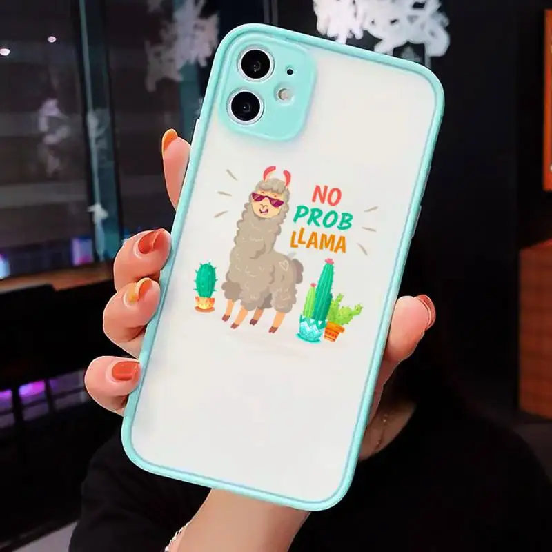 

Kawaii Cute Llama Alpaca Animals Phone Case For iPhone 12 11 Mini Pro XR XS Max 7 8 Plus X Matte transparent blue Back Cover