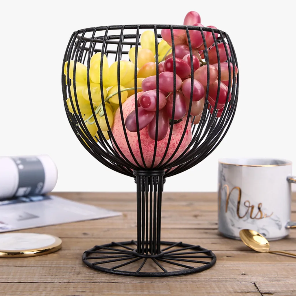 

Wine Glass Wrought Iron Snack Storage Basket Snack Tray Dessert Fruit Basket For Home Kitchen Table Decor Party Storage Baskets