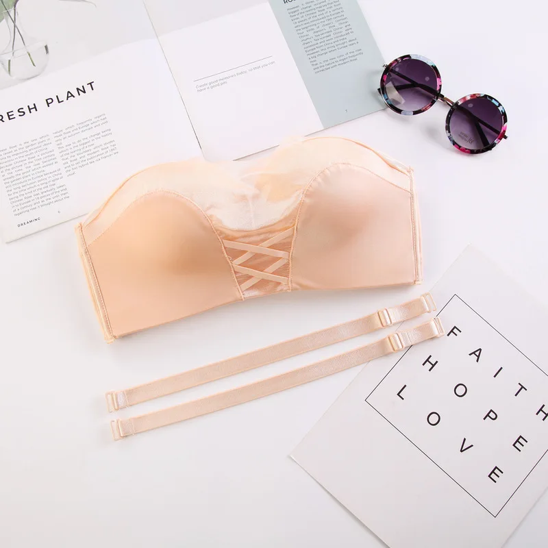 

Elovegil Invisible Bra Strapless Bralette 1/2 Cup Women Underwear Sexy Lingerie Female Push Up Mesh Party Wedding Bras A B