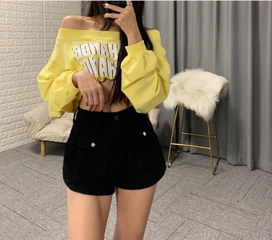 Женские джинсовые шорты с высокой талией широкие свободные карманами