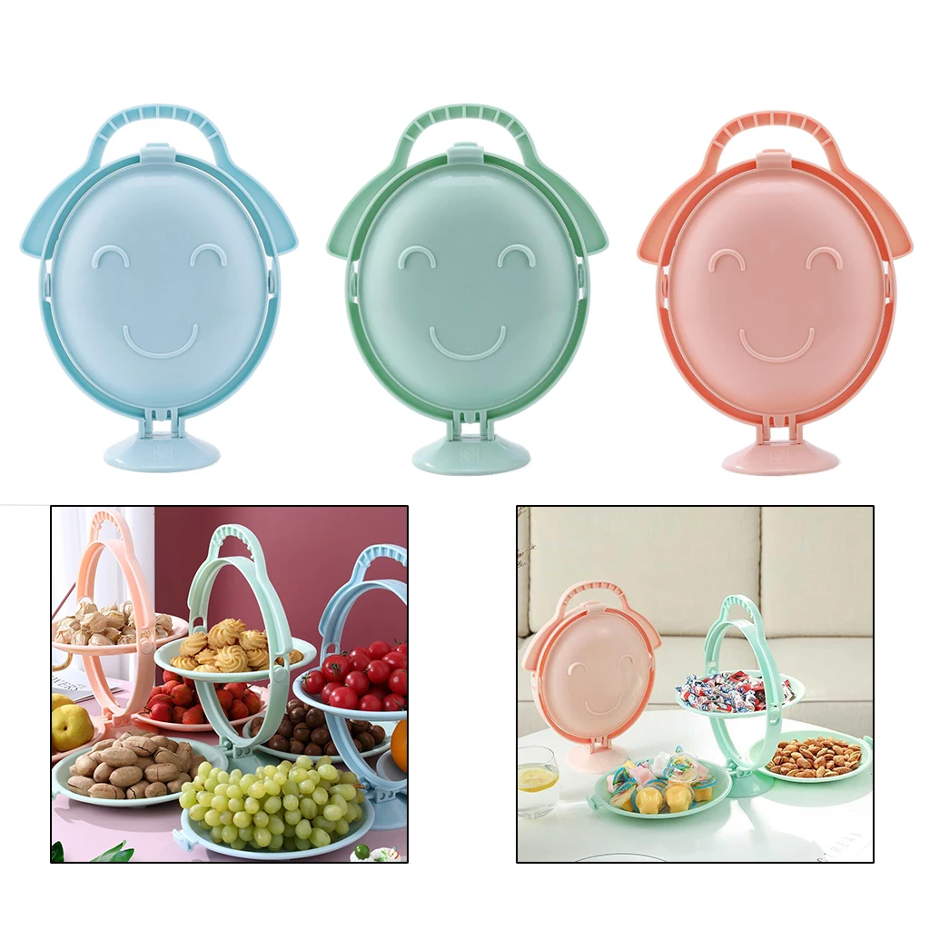 

Foldable Fruit Plate Candy Dish w/Handle Snack Food Tray Kitchen Accessories