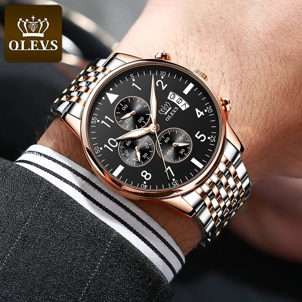 OLEVS New Luminous Luxury Quartz Men Watch Waterproof Stainless Steel Strap Fashion Watches Date Clock