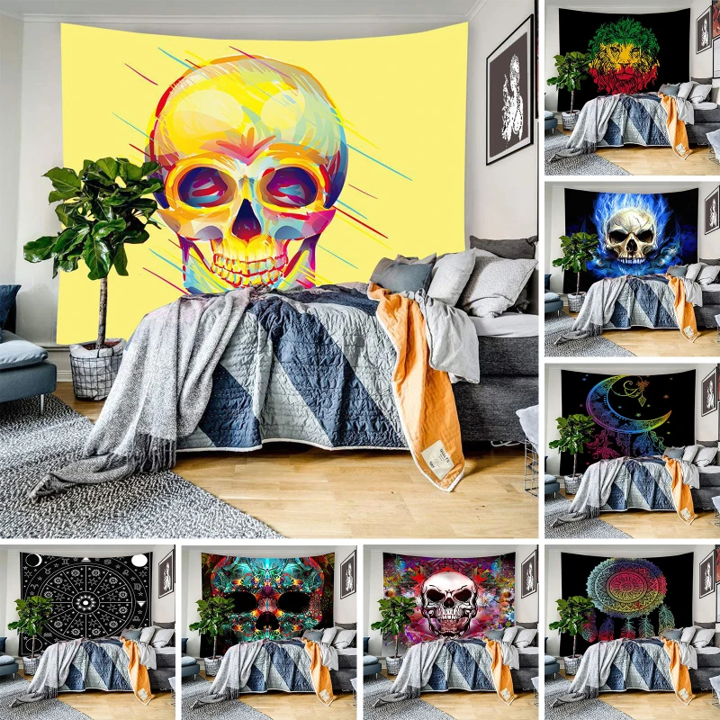 

Fuwatacchi Psychedelic Skull Picture Wall Tapestries Polyester Home Decorative Blankets Carpet Polyester Window Hanging Tapestry