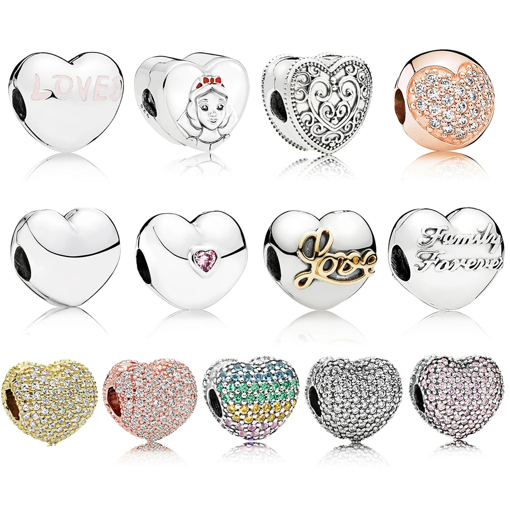 

On The New Pan Beads 925 Silver Bracelet Female Diy Beads Heart Series Rainbow Rose Gold String Jewelry Pavé Full Zirconia
