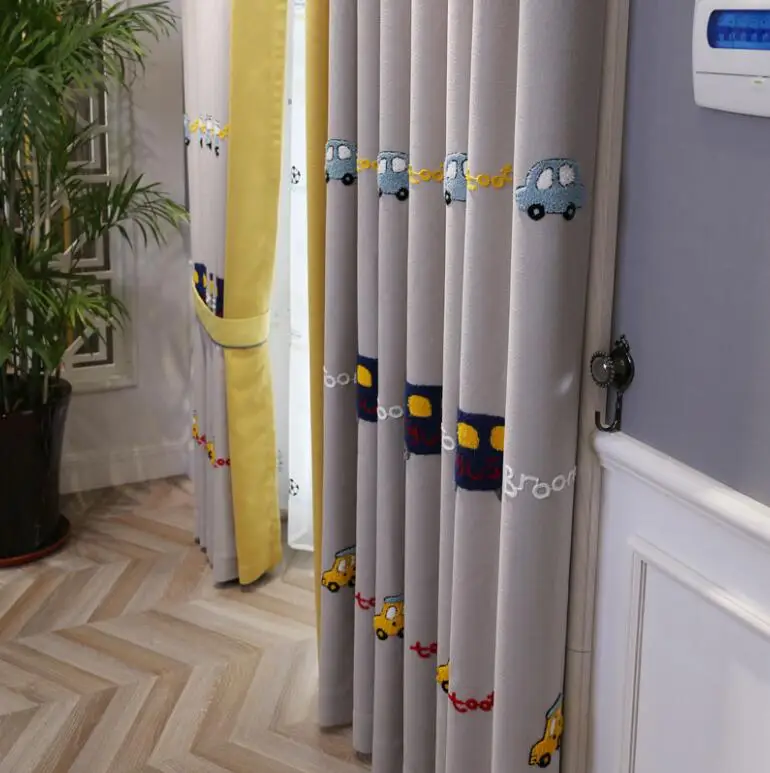 

Cartoon Car Embroidered Curtains Window Treatments Sheer Curtains For Kids Children Room Living Room Baby Boys Thick Curtains