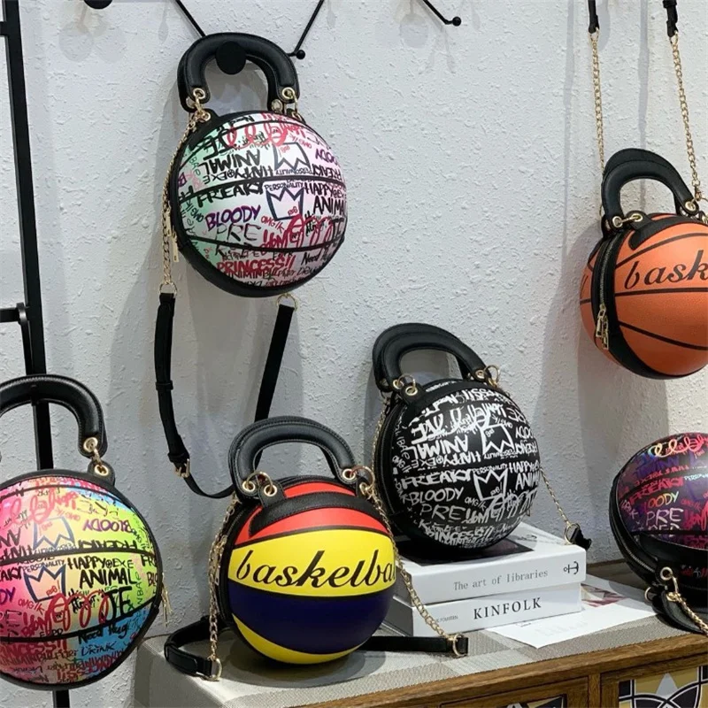 

Personality Alphabet Graffiti Basketball Shoulder Bags for Women Casual Small Totes PU Leather Messenger Crossbody Handbags HOT