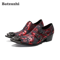 batzuzhi luxury handmade mens leather shoes pointed metal toe formal leather dress shoes buckles 6 5cm high heels zapatos hombr