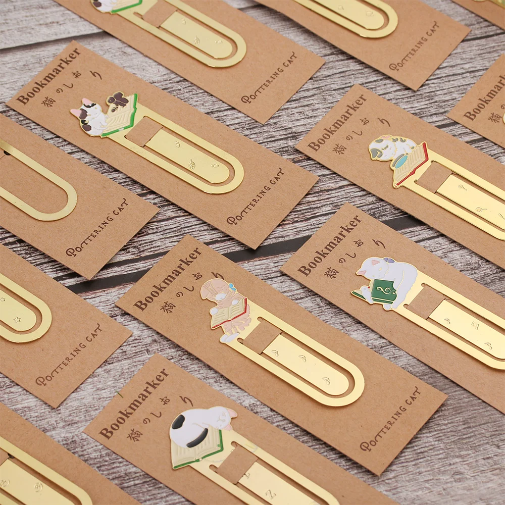 

Cute Cats Reading Book Gold-plated Metal Bookmark Cartoon Animals Bookmark Gift Stationery Book Folder School Supplies Promotion