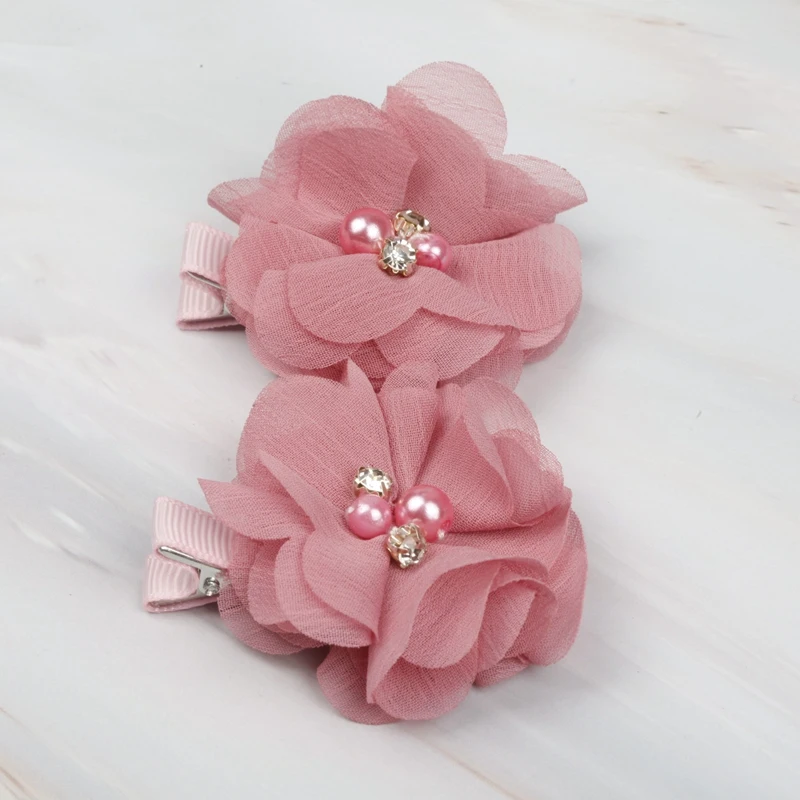 Baby hair solid Chiffon Flower clips Newborn baby Mini Hair Clips Hair Accessories Kids Hair Barrettes girls clips 2pcs/lot images - 6