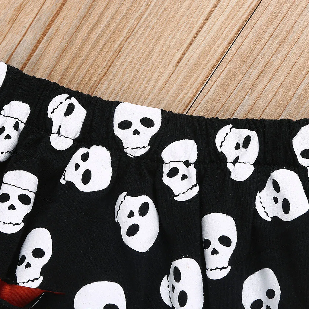 Toddler Infant Clothing for Baby Halloween Newborn Sets Letter T-shirt Tops+Cartoon Skull Hole Pants 2pcs Outfit Dropshipping | Детская