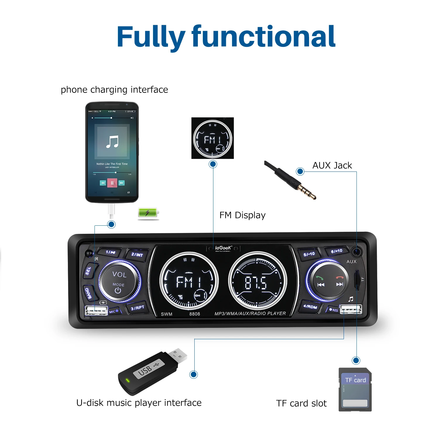 12V автомобильное радио Bluetooth MP3 плеер ЖК экран стерео аудио автомобиля FM USB/SD/AUX IN