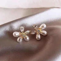2021 korean fashion forest 3d transparent crystal pearl flower stud earrings female temperament exquisite earrings personality
