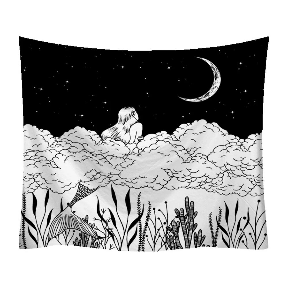 Черно белый настенный гобелен домашний декоративный коврик одеяло йога для дома