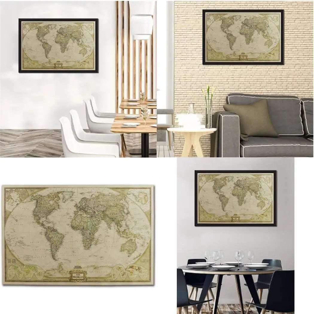 Древняя карта мира Античный стиль Карта крафт бумага плакат как картина