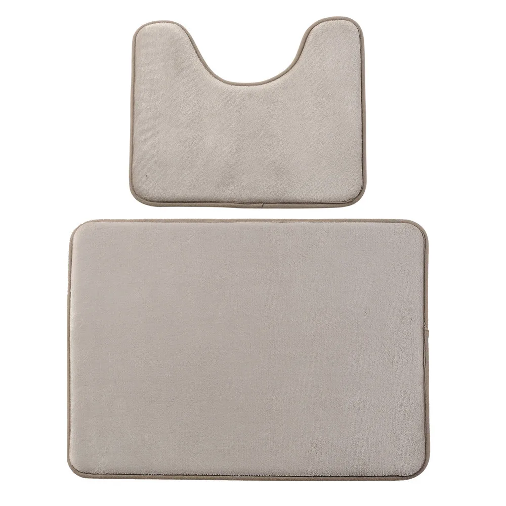 Zeegle 2pcs Anti Slip Bath Mat Set Toilet Pedestal Rug Flannel Soft Bathroom Doormat Absorbent Foot Memory Foam | Дом и сад