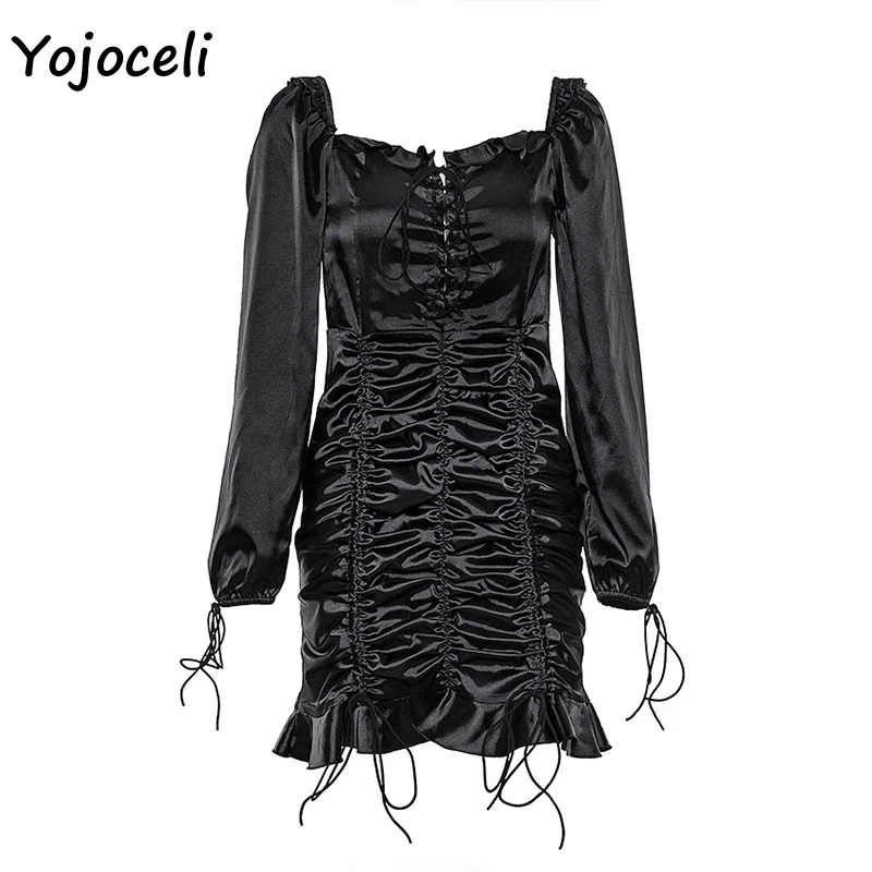 Yojoceli 2019 г. Бандажное платье с открытыми плечами и оборками женское мини длинным