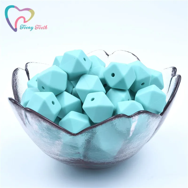Turquoise 10 шт Силиконовые бусы для прорезывания зубов шестигранник 14 мм/17 мм силиконовые жевательные бусины ожерелье зубы DIY Ювелирные изделия запчасти пищевой силиконовый бисер - Цвет: Turquoise