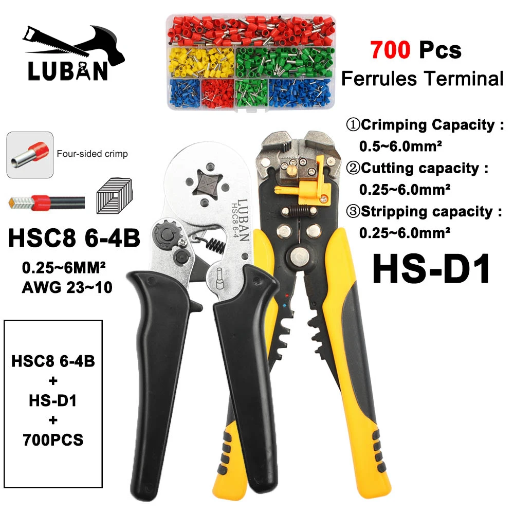 ЛЮБАНЬ HSC8 6-6А HSC8 6-6 МИНИ-TYPE саморегулируемых ОПРЕССОВКА ПЛОСКОГУБЦЫ 0.25-6 мм терминалов обжимной инструмент мини тип многофункциональные инструменты - Цвет: 6-4BD1Y700PCS