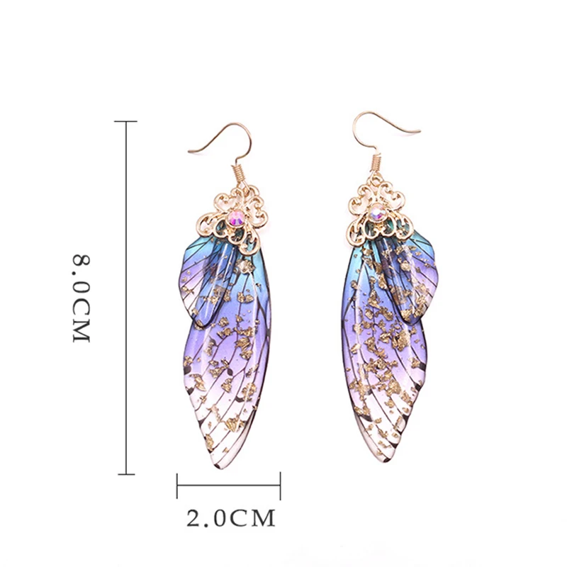 

Fairy Multicolor Resin Butterfly Earrings Women Clear Crystal Double Simulation Wing Drop Earrings Party Jewelry Gift Drop Foil