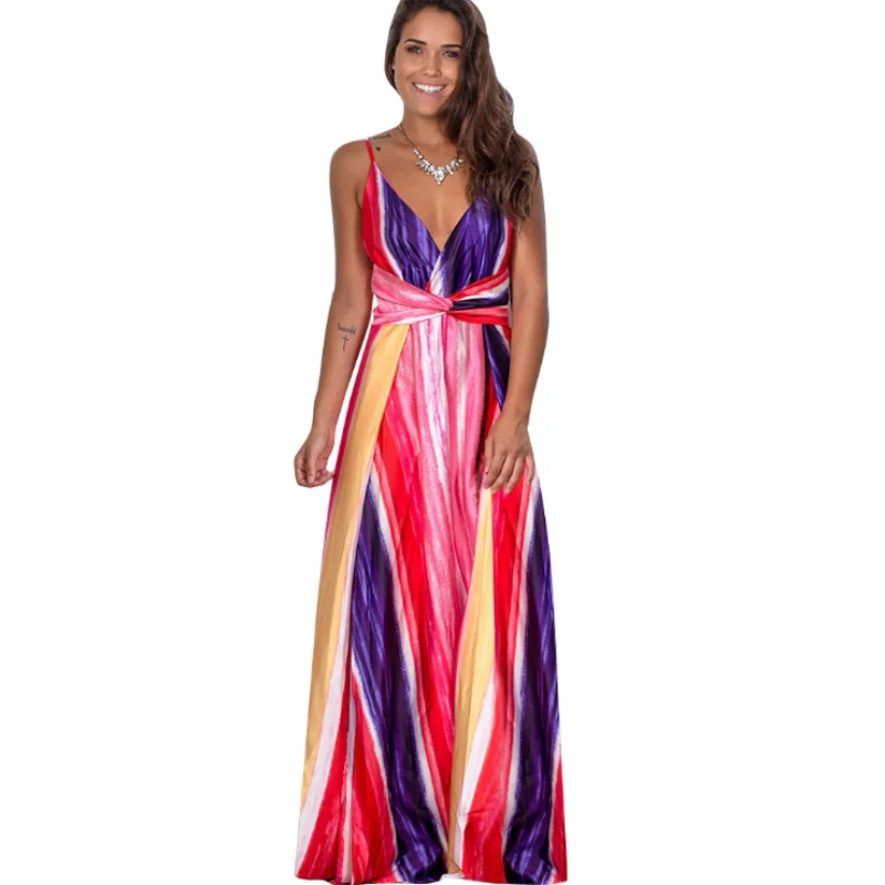 2021 Multicolor Tropical Jungle Leaf Boho Long Dress Sling Cross Back Women V neck Party Night Elegant Sexy Maxi Summer Dresses | Женская