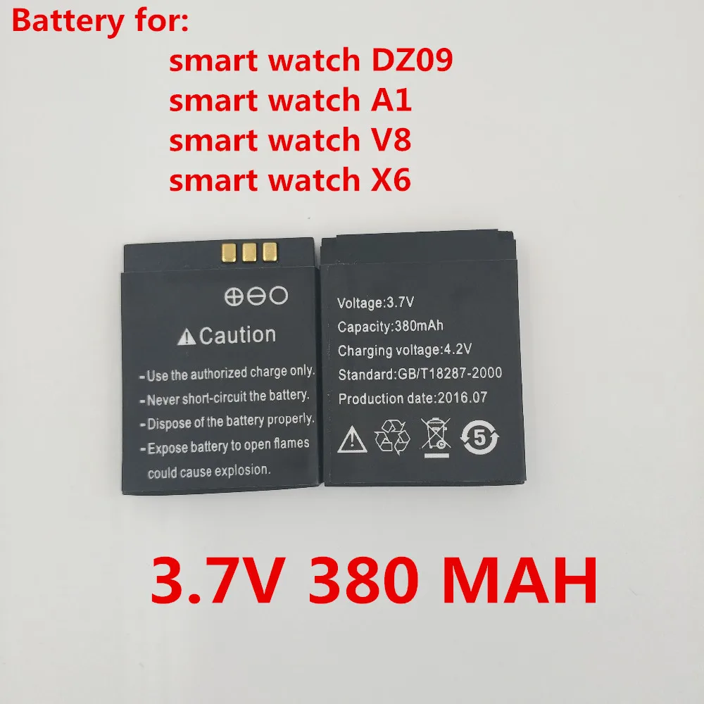 

1PCS/Lot Original rechargeable Li-ion Battery 3.7V 380MAH Smart Watch Battery Replacement Battery For Smart Watch dz09 A1 V8 X6