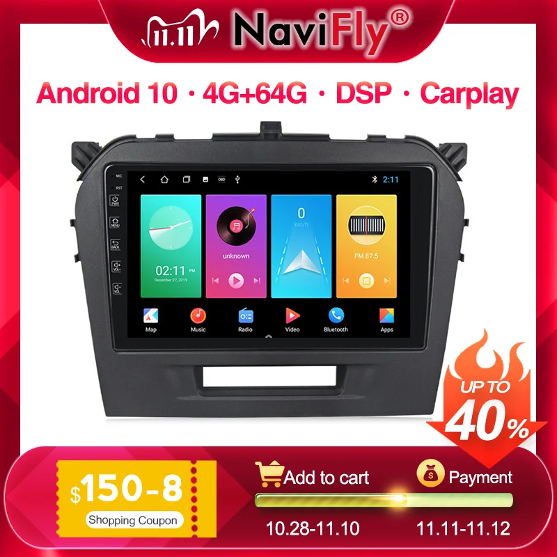 Автомобильный мультимедийный плеер NaviFly 2.5D + IPS Android10.0 для Suzuki vitara 2017 2018 Carplay GPS