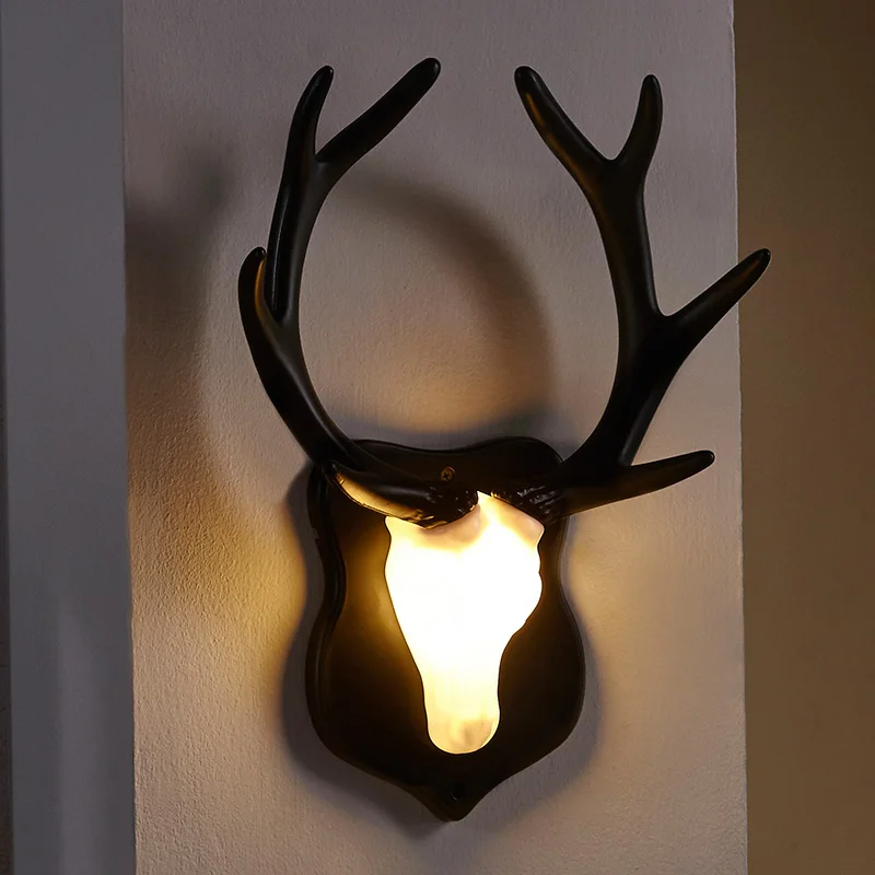 

Deer Head Night Lamp Ktv Corridor North Europe Living Room Bedroom Bedside Lamp Creative Tv Background Wall Deer Horn Wall Lamp