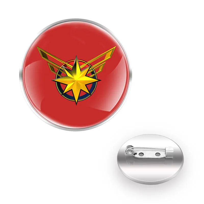 

Captain Marvel Glass Round Convex Top Brooch Men Women Jackets Coat Decoration Jewelry Gift